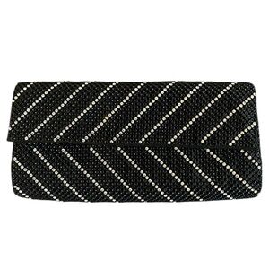 Whiting & Davis Black Crystal Chevron Clutch